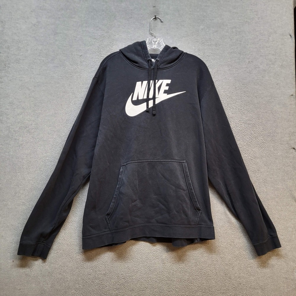 Nike Men Hoodie 2XL Black Fleece Activewear Logo Drawstring Long Sleeve